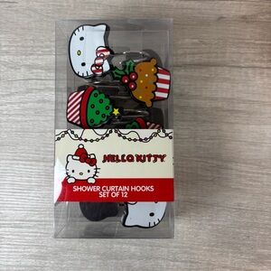NEW 12pc Sanrio Hello Kitty Christmas Treats Shower Curtain Hooks Cupcake
